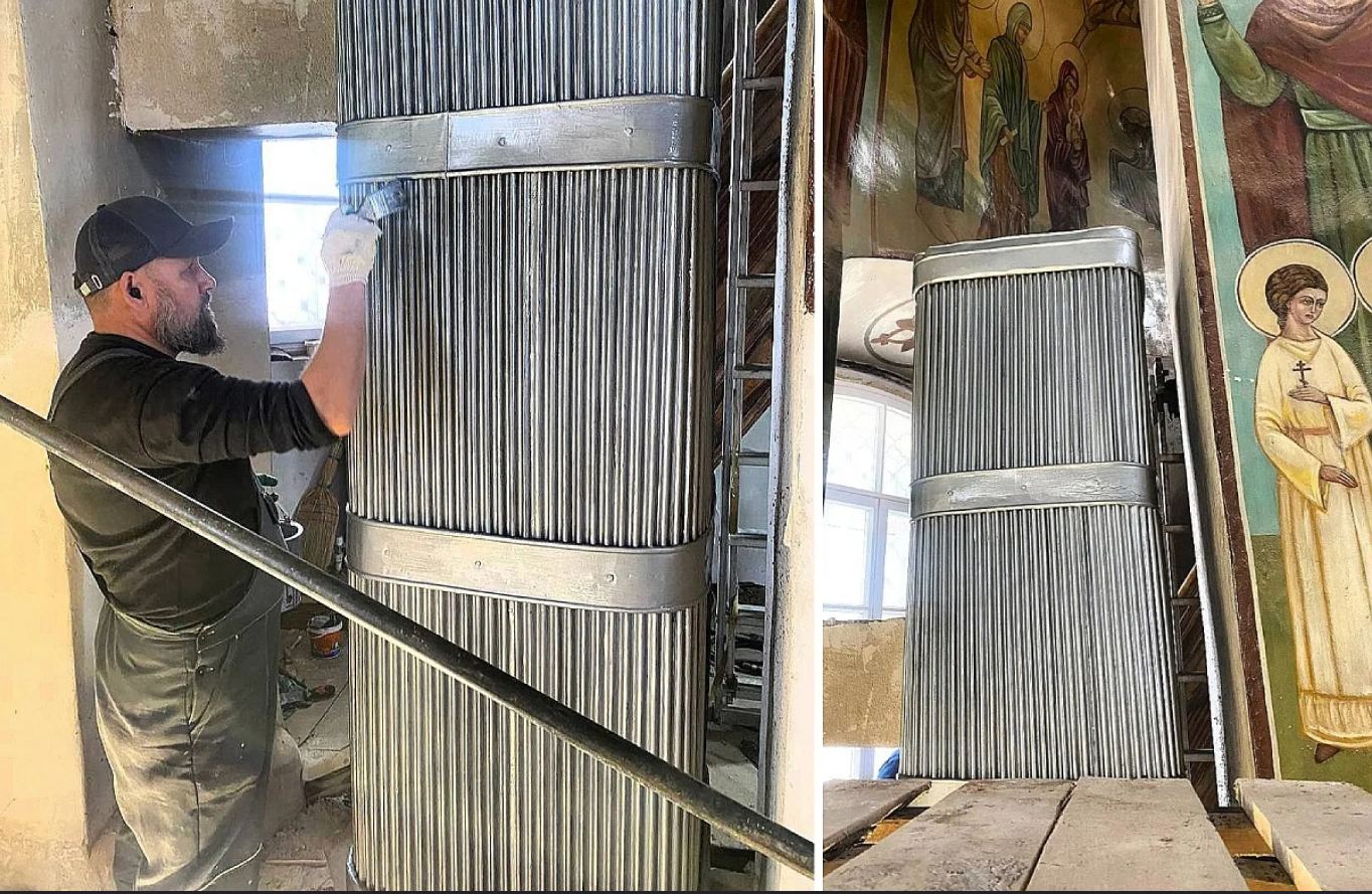 В псковских Печорах восстановили металлическую печь царских времен